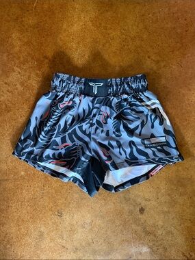 TAKEDOWN Grey Black Athletic Shorts with Subtle Red Accents